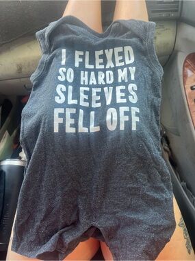 Kids Black Muscle Tank Bodysuit - 'I Flexed So Hard My Sleeves Fell Off'